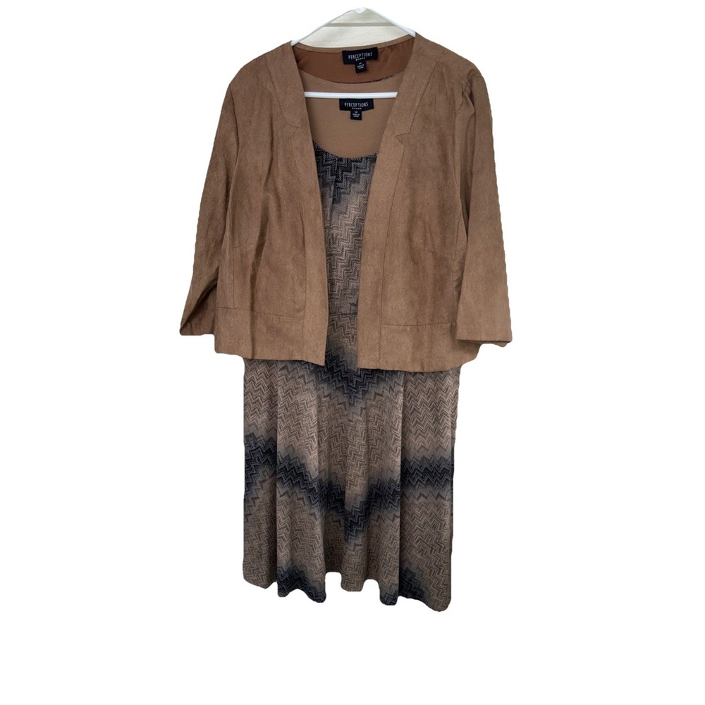 Perceptions Jacket Dress Sleeveless  Jacket 3/4 Sleeve A Line Chevron Pattern 1X